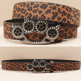 Y2K Leopard Gem Tiger Claw Buckle PU Leather Belt