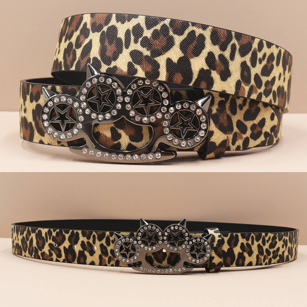 Y2K Leopard Gem Tiger Claw Buckle PU Leather Belt