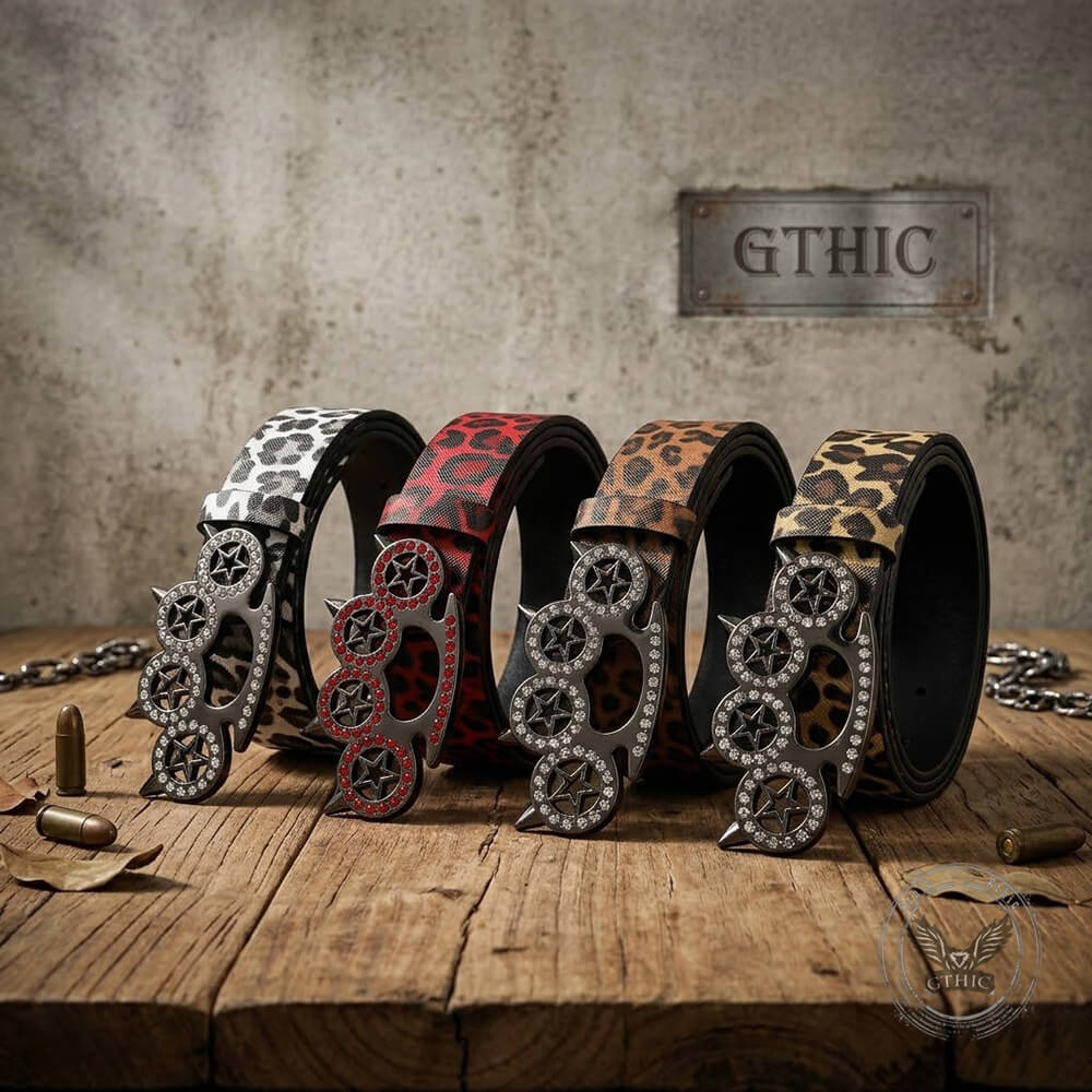 Y2K Leopard Gem Tiger Claw Buckle PU Leather Belt | Gthic.com