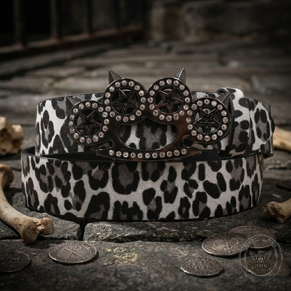 Y2K Leopard Gem Tiger Claw Buckle PU Leather Belt | Gthic.com