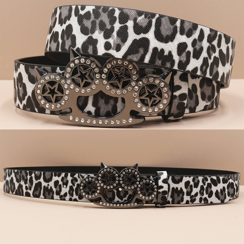 Y2K Leopard Gem Tiger Claw Buckle PU Leather Belt