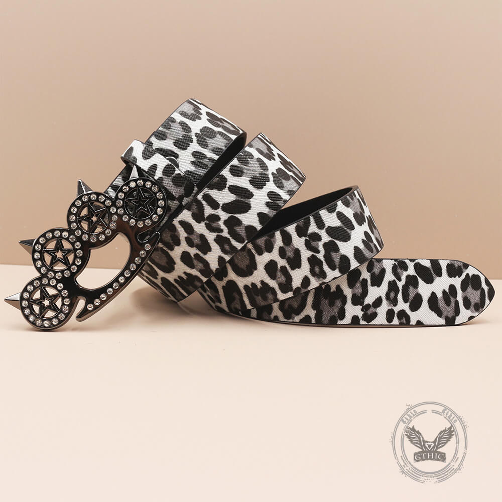 Y2K Leopard Gem Tiger Claw Buckle PU Leather Belt