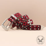 Y2K Leopard Print Rhinestone Cross Rivet PU Leather Belt | Gthic.com