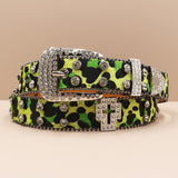 Y2K Leopard Print Rhinestone Cross Rivet PU Leather Belt