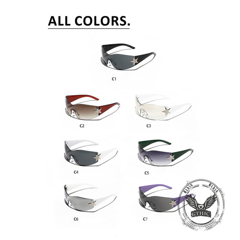 Y2K One-Piece Frameless Star Cycling PC Sunglasses | Gthic.com
