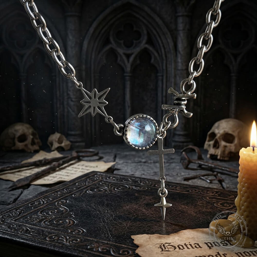 Y2K Polaris Cross Gem Stainless Steel Clavicle Necklace