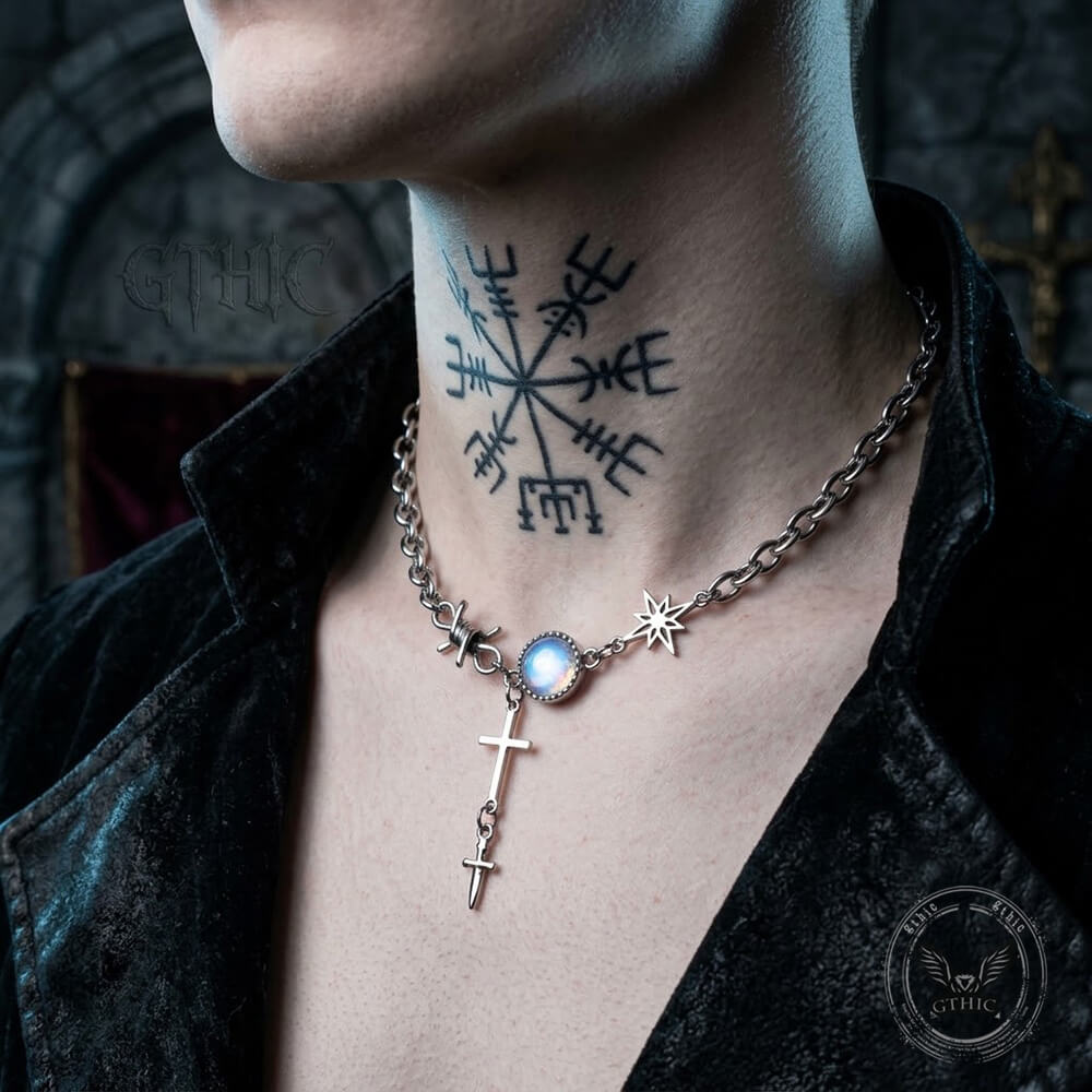 Y2K Polaris Cross Gem Stainless Steel Clavicle Necklace | Gthic.com