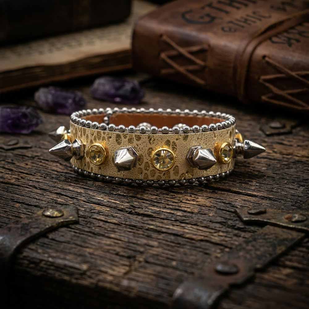 Y2K Spiked Rhinestone PU Leather Cuff Bracelet