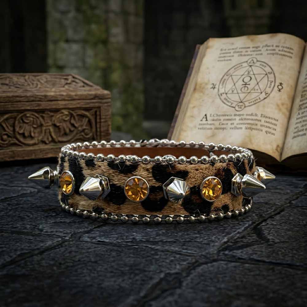 Y2K Spiked Rhinestone PU Leather Cuff Bracelet