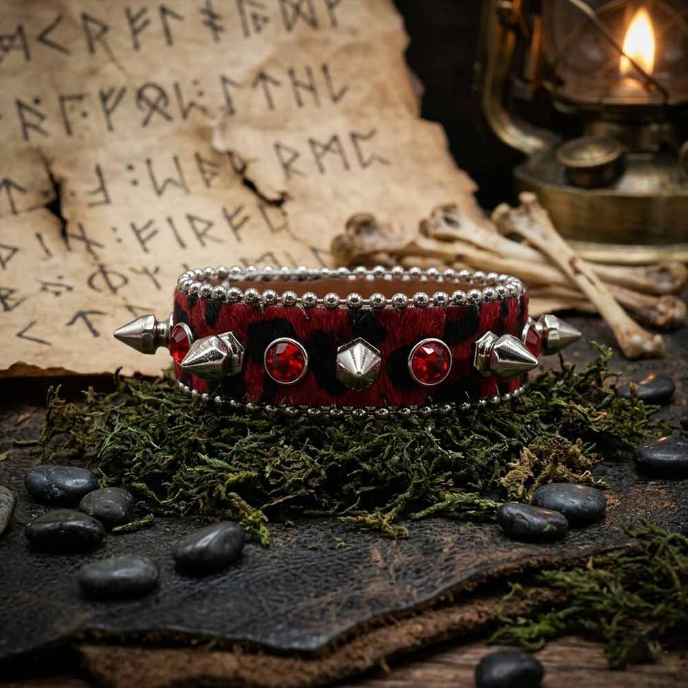 Y2K Spiked Rhinestone PU Leather Cuff Bracelet