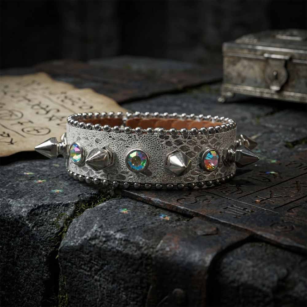 Y2K Spiked Rhinestone PU Leather Cuff Bracelet