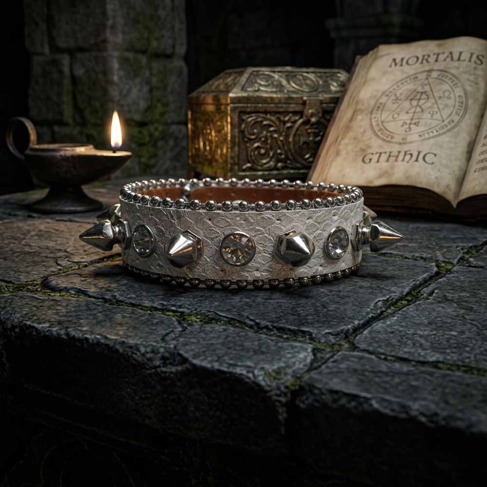 Y2K Spiked Rhinestone PU Leather Cuff Bracelet