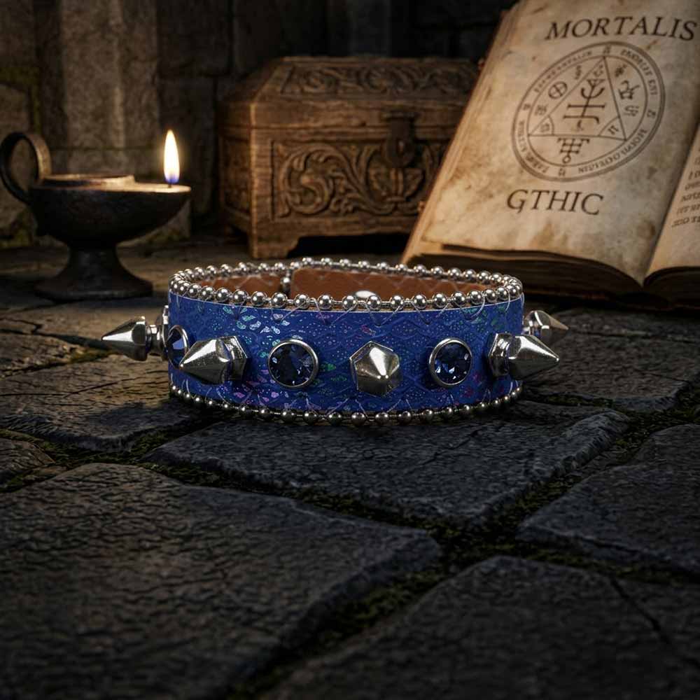 Y2K Spiked Rhinestone PU Leather Cuff Bracelet