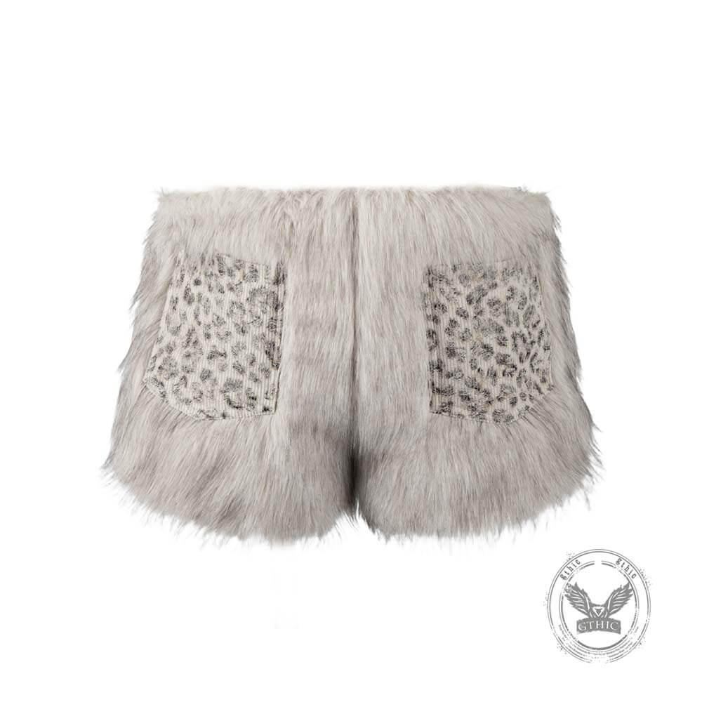 Y2K Star-Patterned Halter Suspender Furry Shorts Set