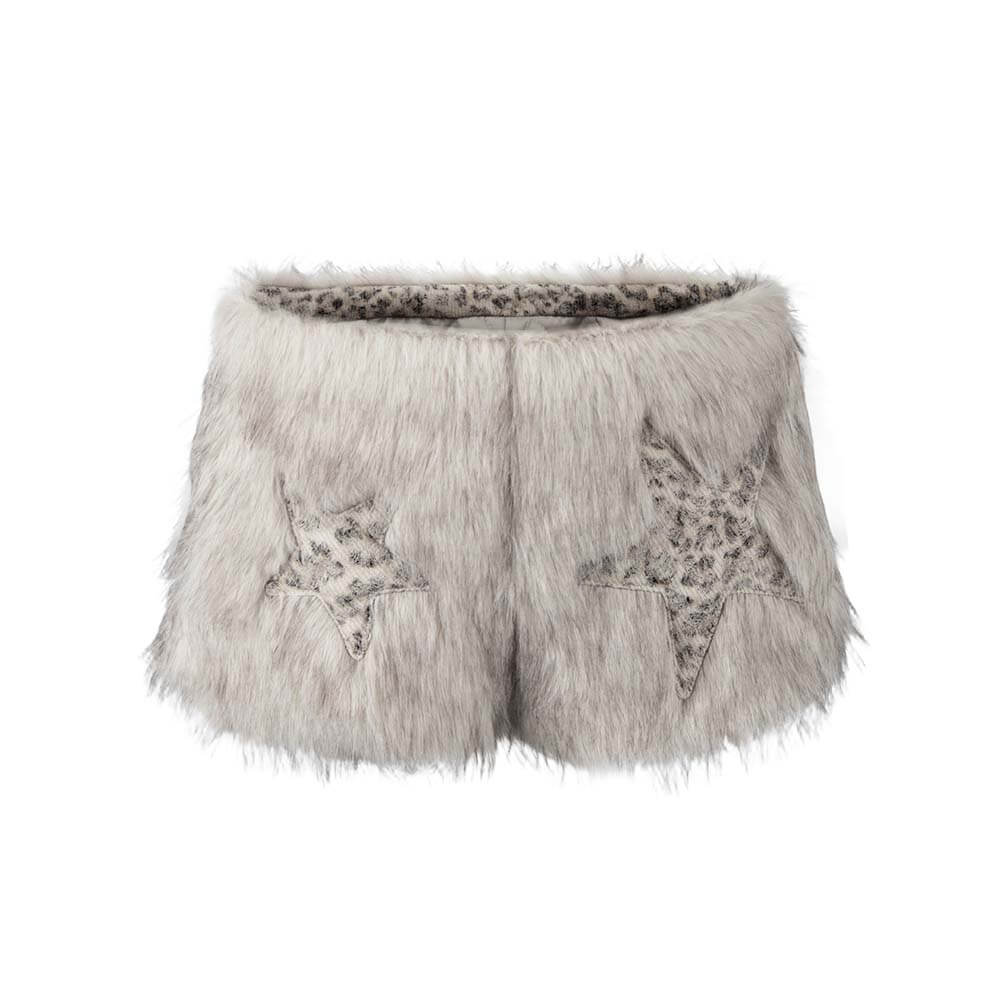 Y2K Star-Patterned Halter Suspender Furry Shorts Set