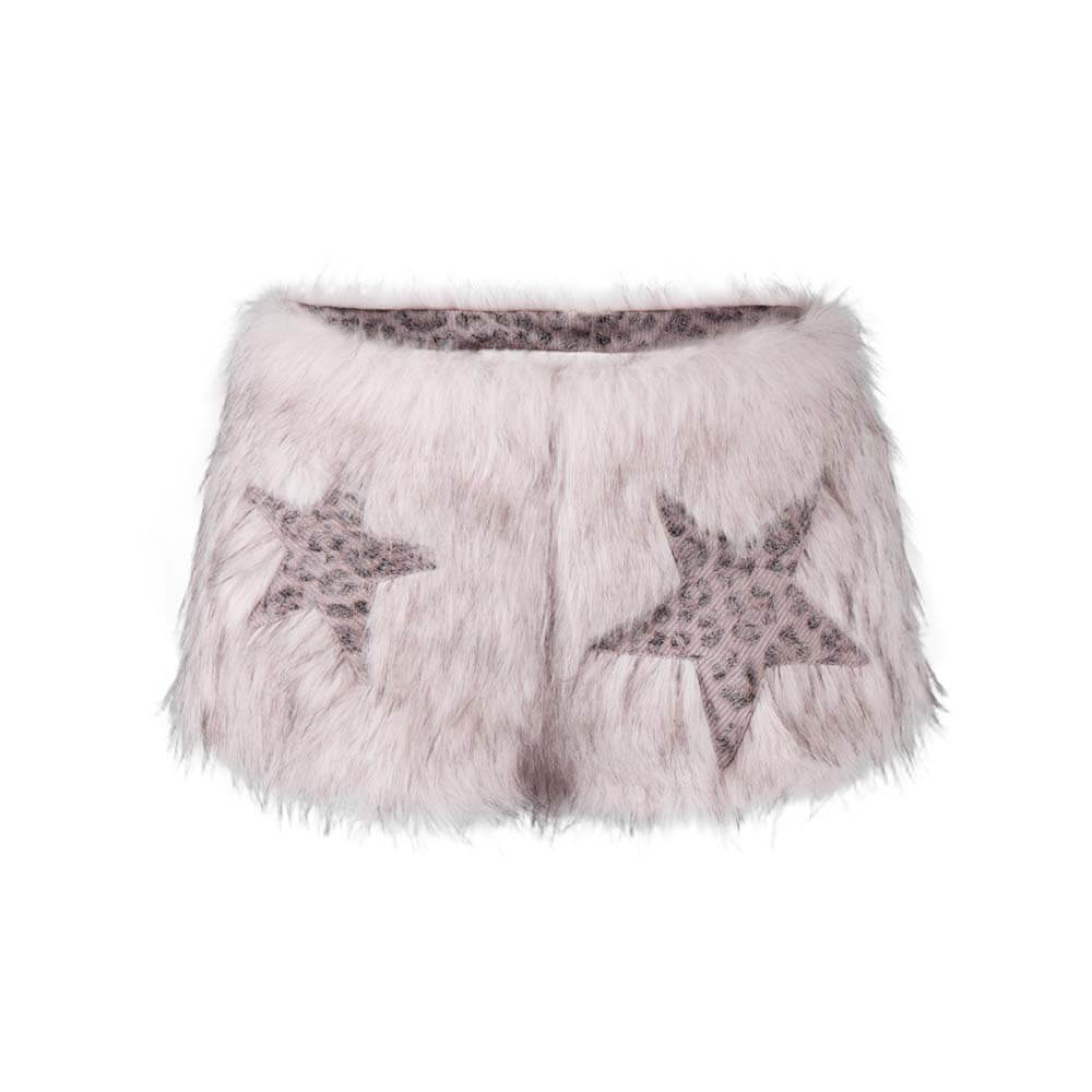 Y2K Star-Patterned Halter Suspender Furry Shorts Set
