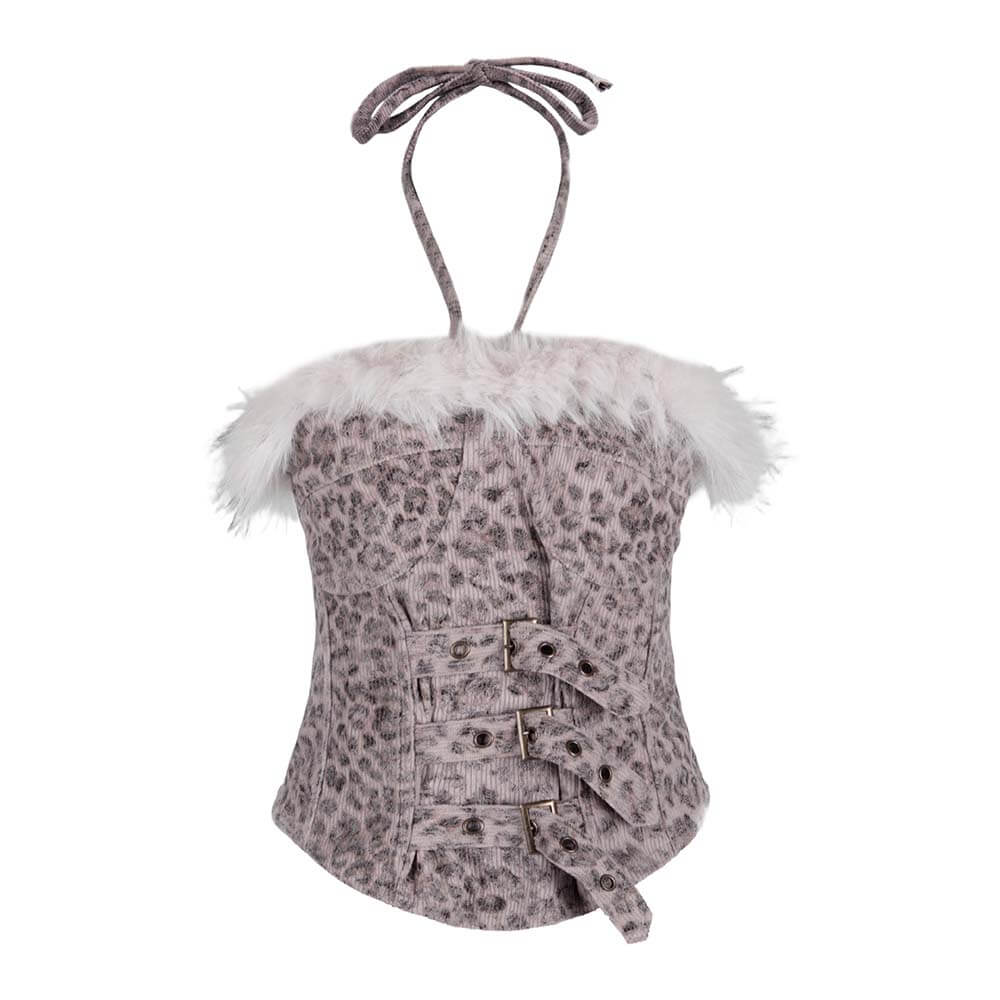 Y2K Star-Patterned Halter Suspender Furry Shorts Set