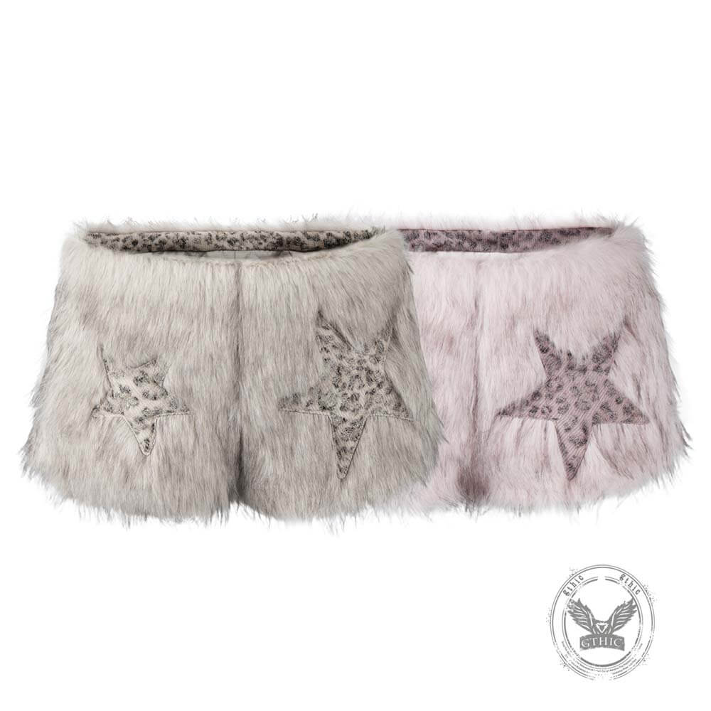 Y2K Star-Patterned Halter Suspender Furry Shorts Set | Gthic.com