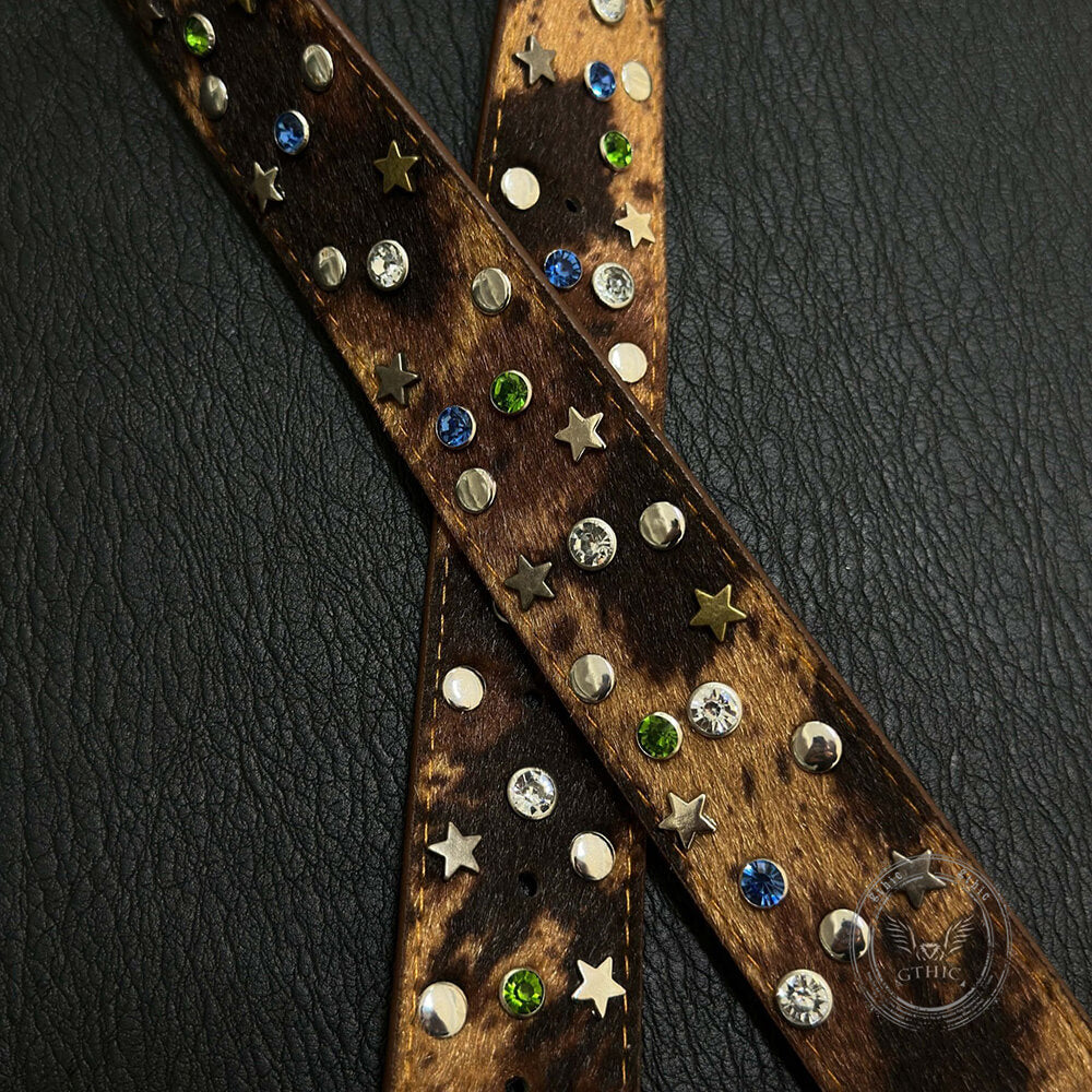 Y2K Street Star Rhinestone Studded PU Leather Belt