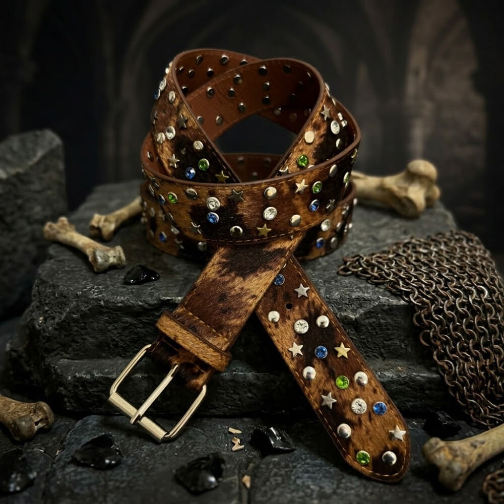 Y2K Street Star Rhinestone Studded PU Leather Belt | Gthic.com