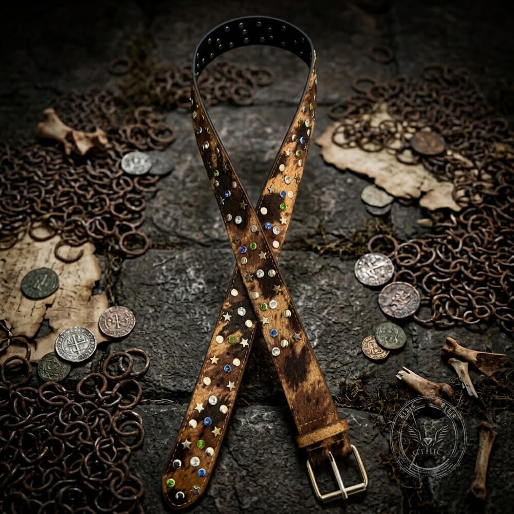 Y2K Street Star Rhinestone Studded PU Leather Belt