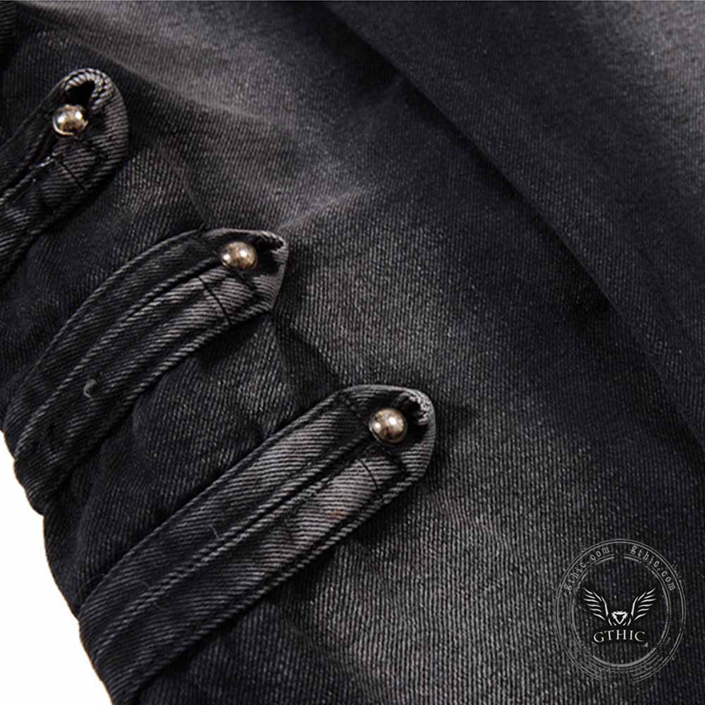 Pantalon Punk Homme en Coton Imprimé Crâne Patch