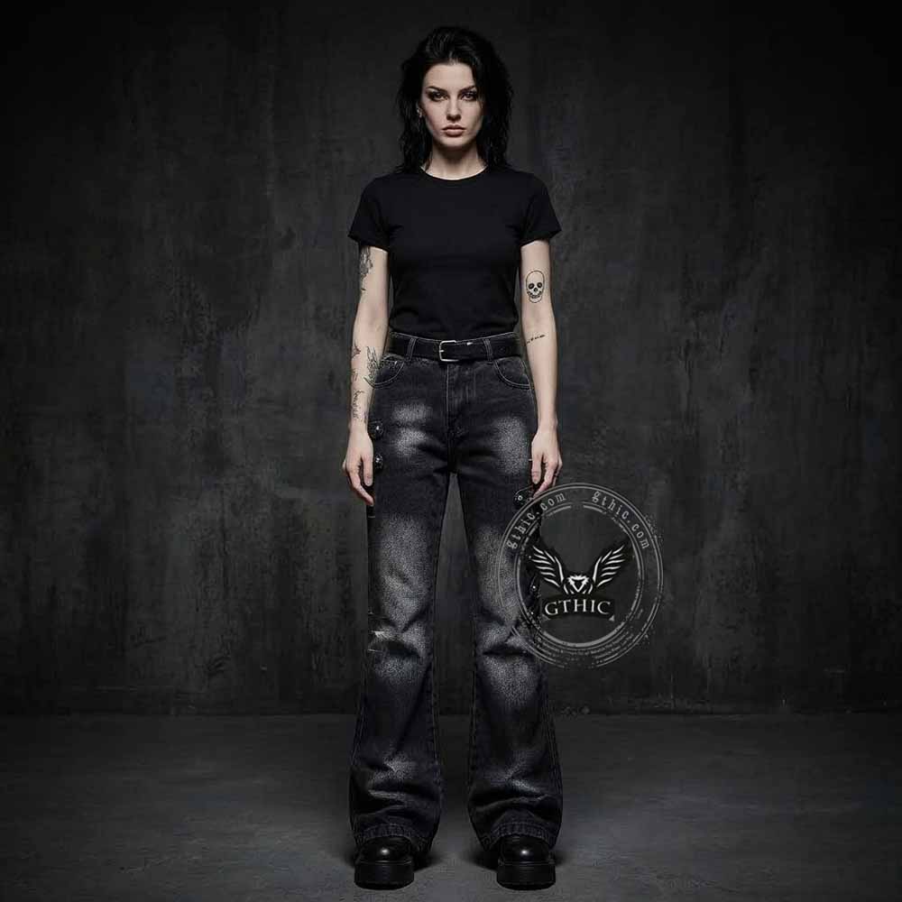Y2K Street Strappy American-Style Bootcut Jeans | Gthic.com