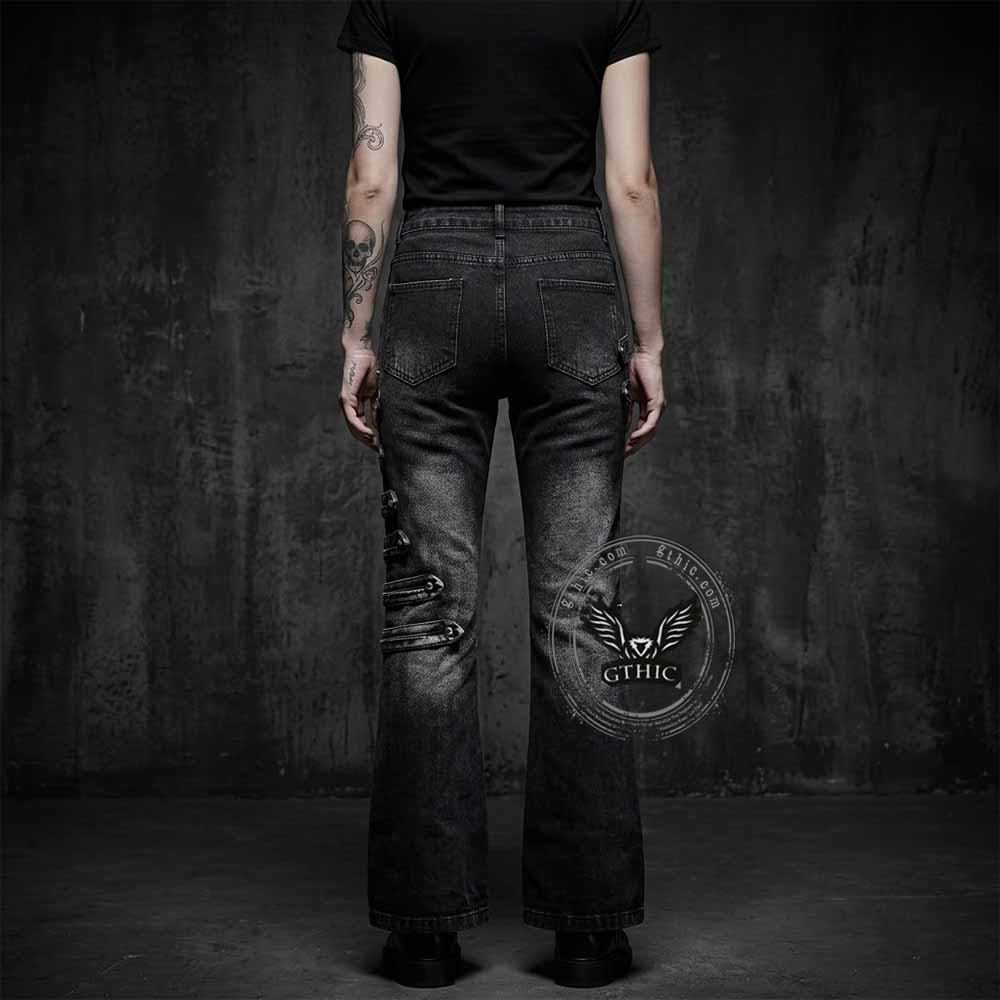 Y2K Street Strappy American-Style Bootcut Jeans | Gthic.com