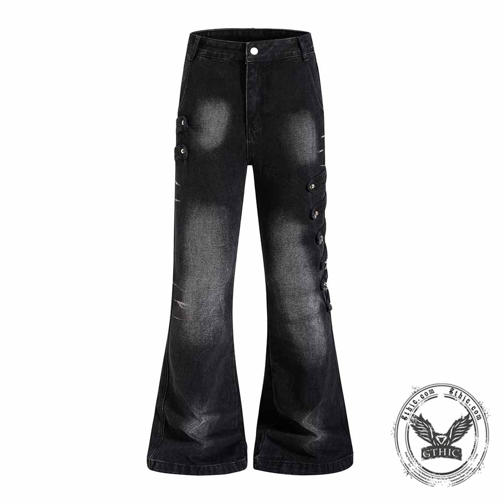 Pantalon Punk Homme en Coton Imprimé Crâne Patch