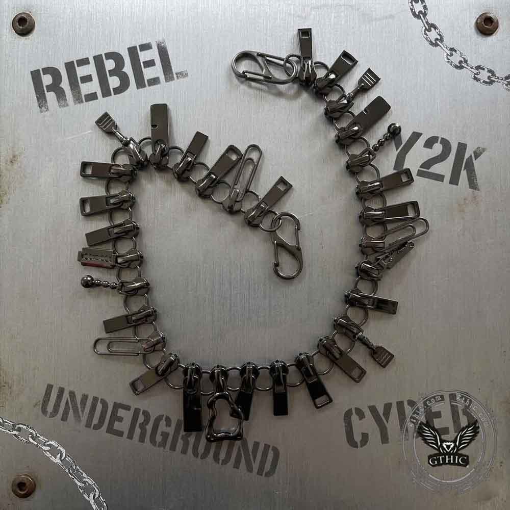 Y2K Zipper Pull Rivet Punk Alloy Pants Chain | Gthic.com