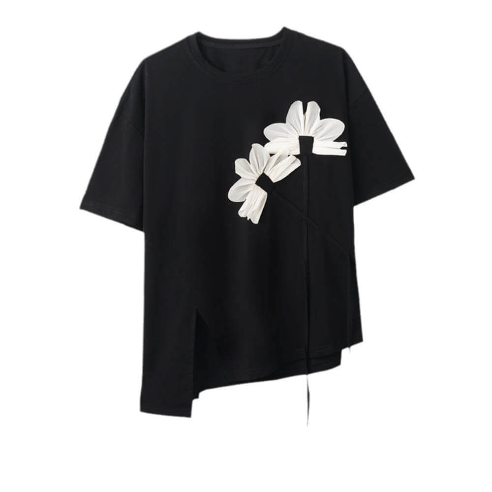 Yohji Yamamoto Korean Ribbon Flower Slit T-shirt | Gthic.com