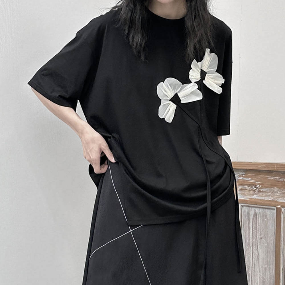 Yohji Yamamoto Korean Ribbon Flower Slit T-shirt | Gthic.com