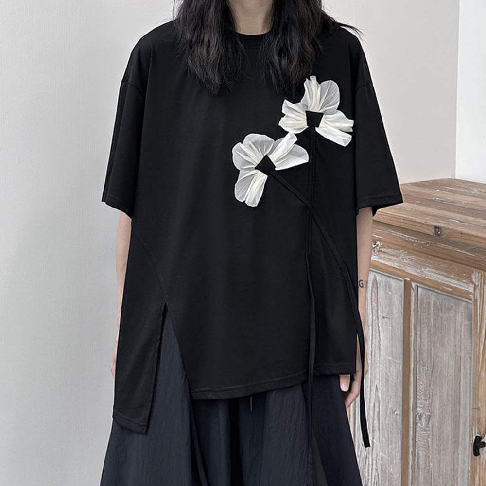 Yohji Yamamoto Korean Ribbon Flower Slit T-shirt | Gthic.com