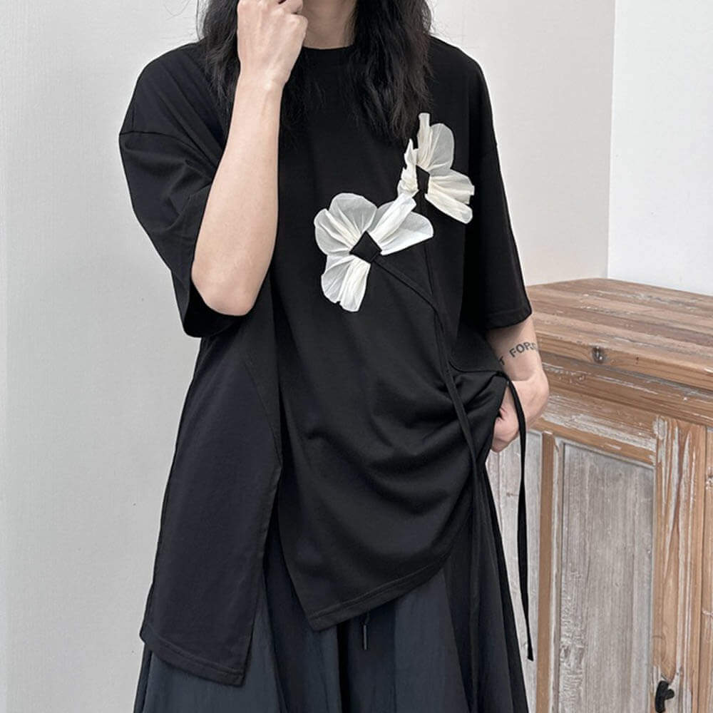 Yohji Yamamoto Korean Ribbon Flower Slit T-shirt | Gthic.com