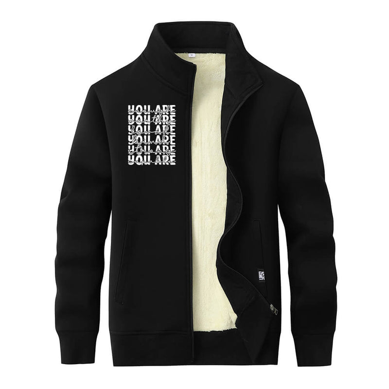 You Are Worthy And Loved Stand Collar Zip Cardigan