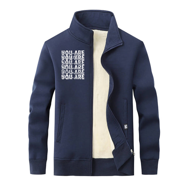 You Are Worthy And Loved Stand Collar Zip Cardigan