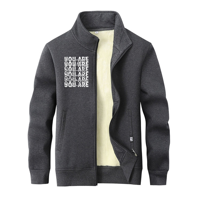 You Are Worthy And Loved Stand Collar Zip Cardigan