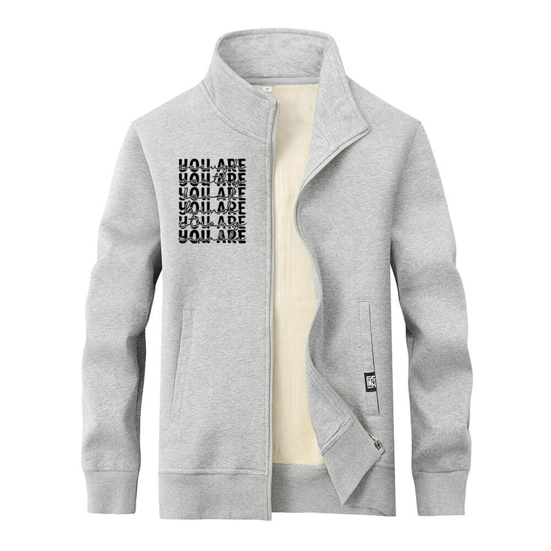 You Are Worthy And Loved Stand Collar Zip Cardigan