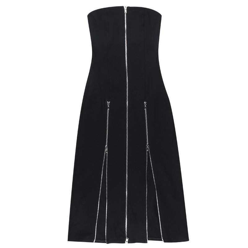 Zipper Design Polyester Slit Dress