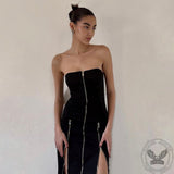 Zipper Design Polyester Slit Dress | Gthic.com