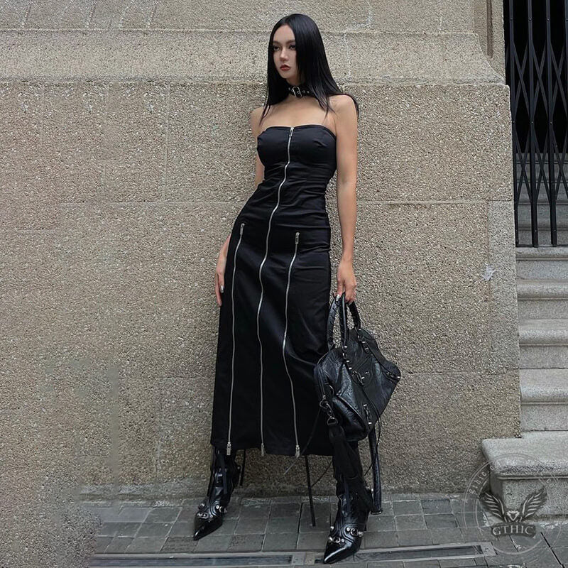 Zipper Design Polyester Slit Dress | Gthic.com