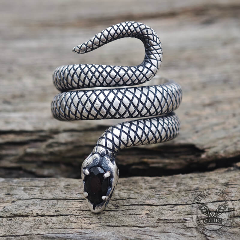 Zircon-set Coiled Snake Sterling Silver Ring