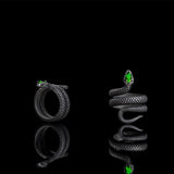 Zircon-set Coiled Snake Sterling Silver Ring | Gthic.com