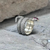 Zircon-set Coiled Snake Sterling Silver Ring