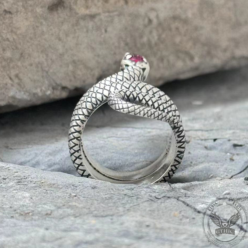 Zircon-set Coiled Snake Sterling Silver Ring