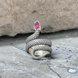 Zircon-set Coiled Snake Sterling Silver Ring