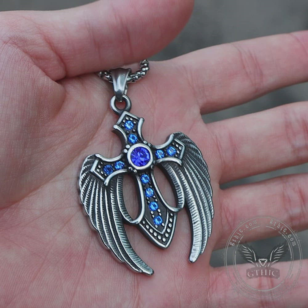 Fallen Angel Wings Stainless Steel Gem Pendant