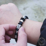 AG Woven Stainless Steel Leather Masonic Bracelet