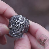Totenkopf-Ring aus Edelstahl mit Vintage-Kreuzmuster
