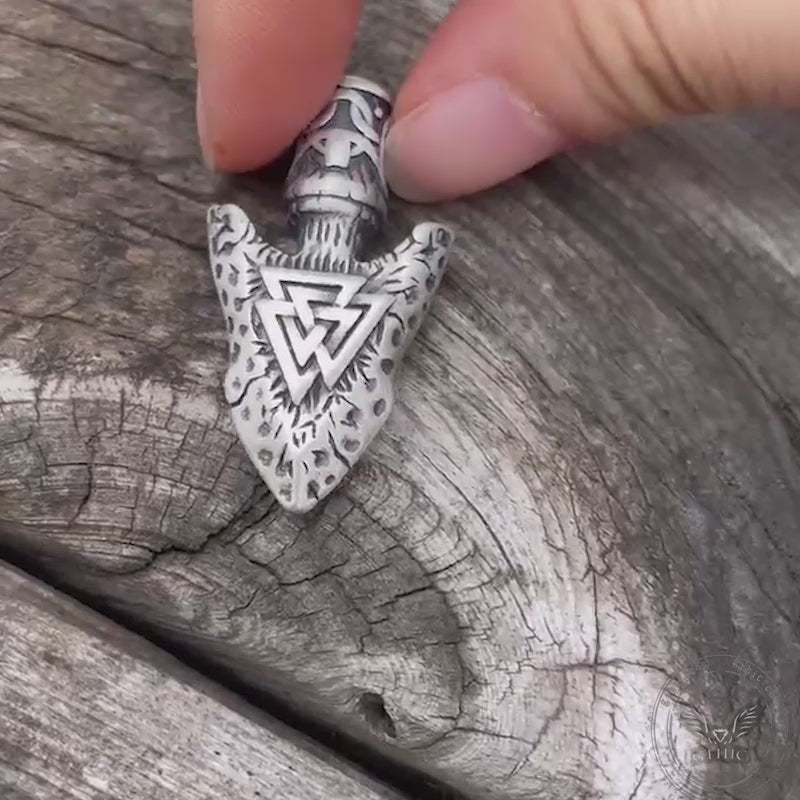 Colgante vikingo de plata de ley con lanza de piedra Valknut